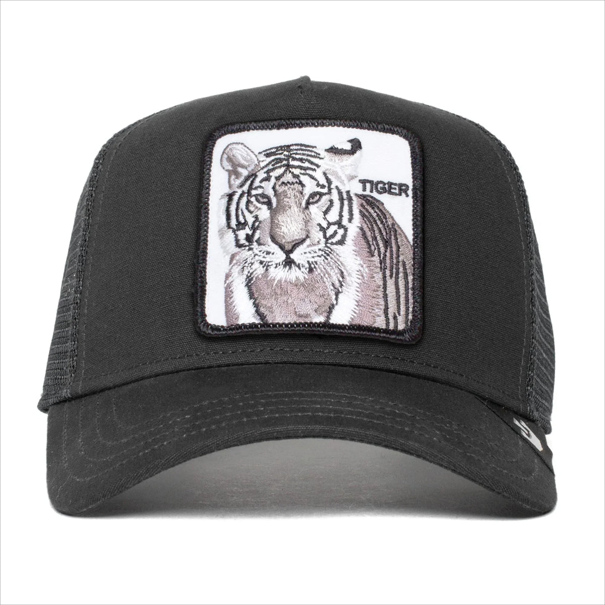 The Farm Unisex Original Adjustable Snapback Trucker Hat, Black (White Tiger), One Size. Goorin Bros