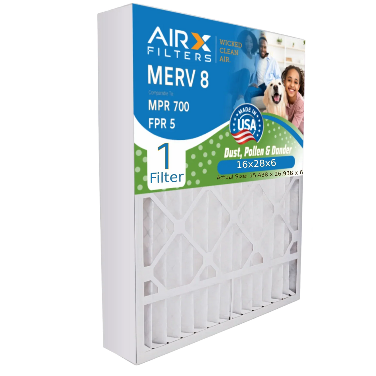 16x28x6 Air Filter MERV 8 Comparable to MPR 700 & FPR 5 appropriate with Aprilaire 401 Premium USA Made 16x28x6 Furnace Filter 1 Single Filter by AIRX FILTERS WICKED CLEAN AIR.