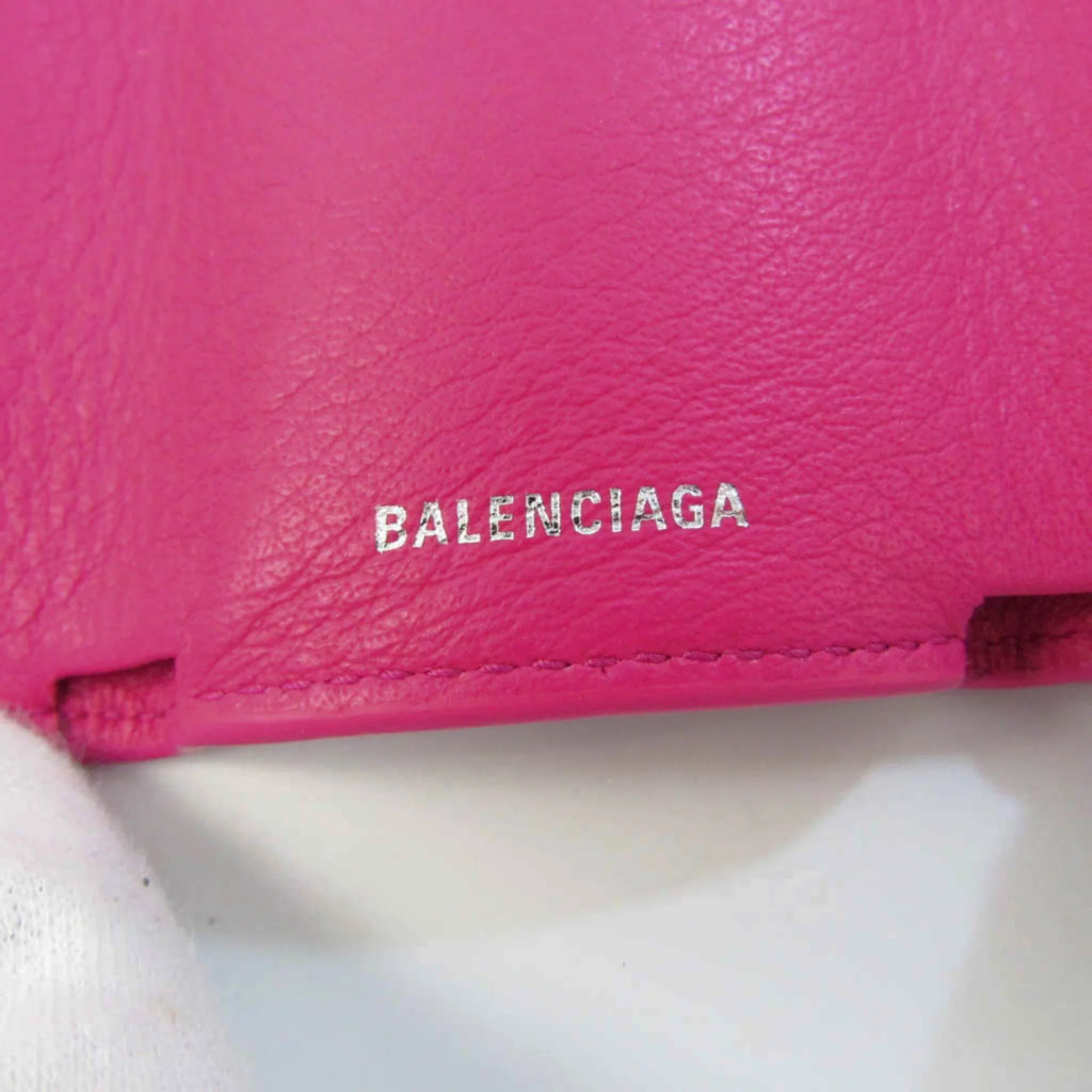 Pre-Owned Balenciaga Paper Mini Wallet 391446 Women's Leather Wallet (tri-fold) Pink (Good)