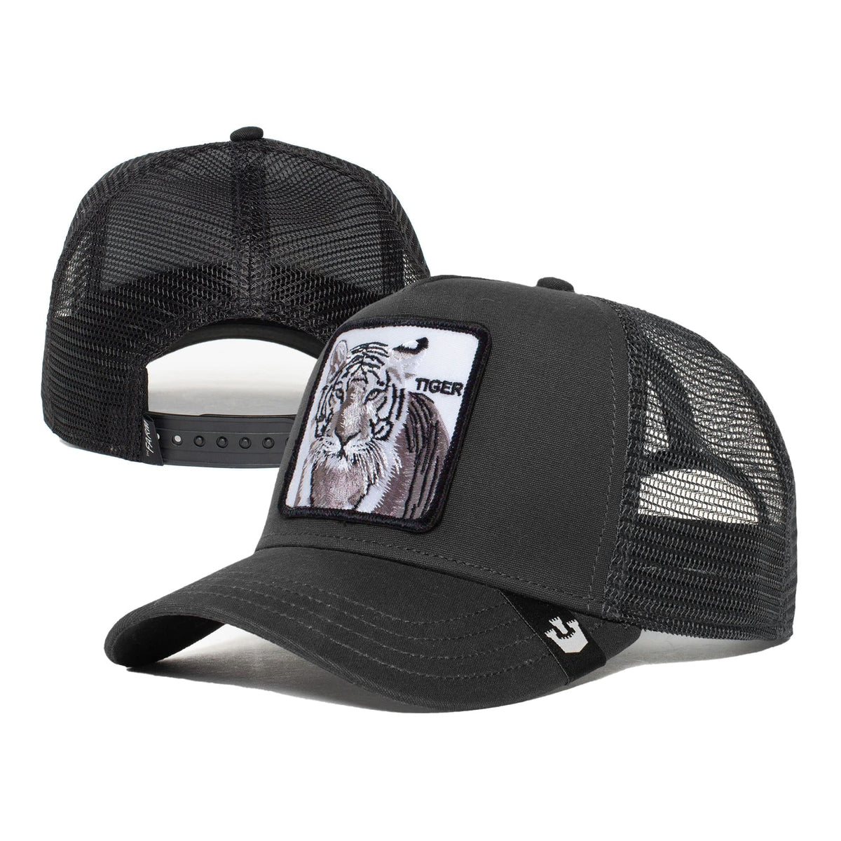 The Farm Unisex Original Adjustable Snapback Trucker Hat, Black (White Tiger), One Size. Goorin Bros
