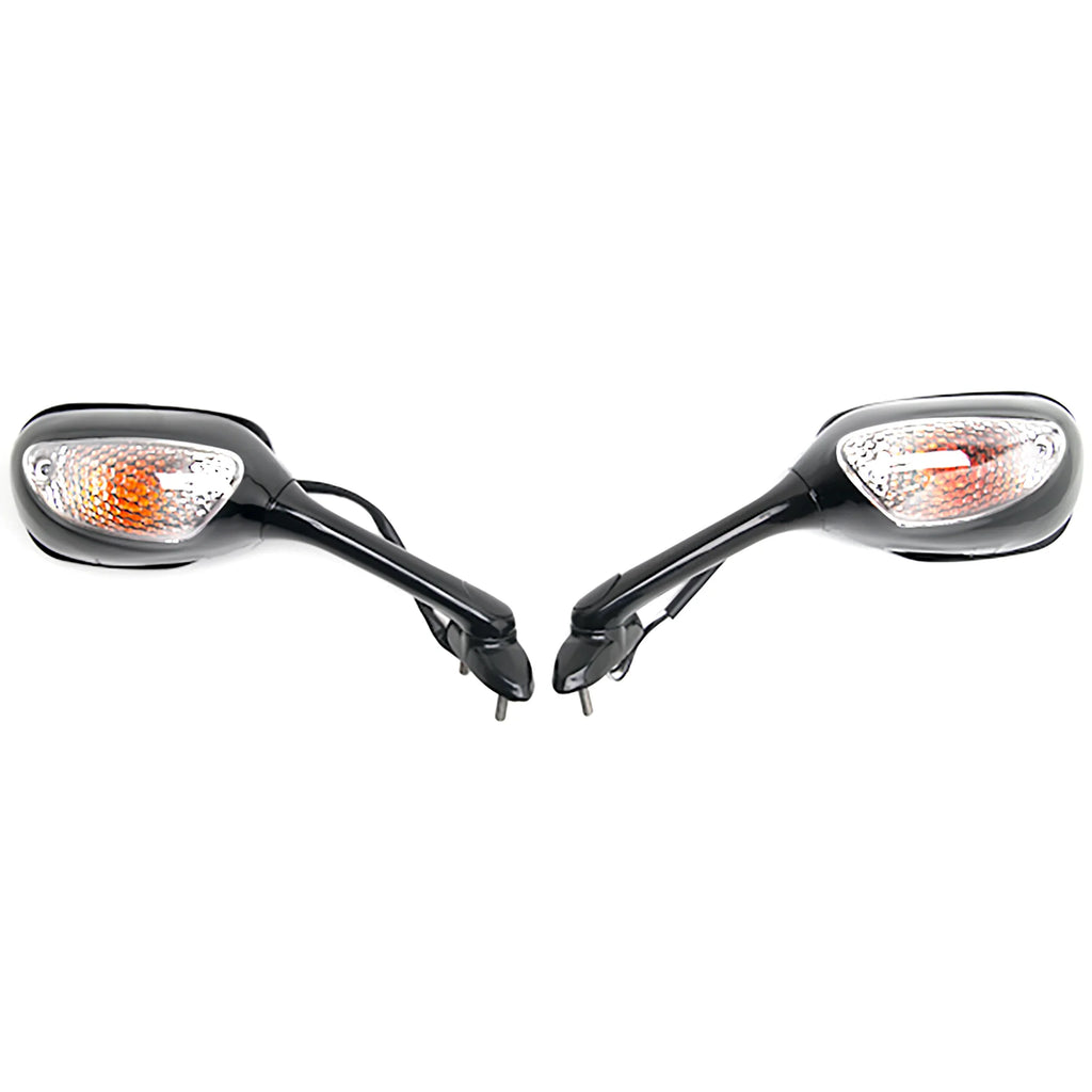 Krator Black Motorcycle Mirrors Turn Signals Left & Right suitable with 2005-2009 Suzuki GSXR 1000 / GSX-R1000