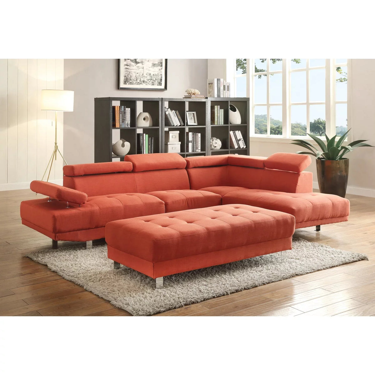 Homestock Contemporary Cool G444-SC Sectional ( 2 Boxes) , Orange