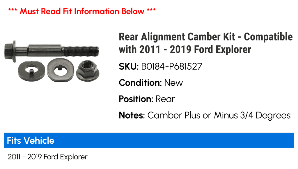 Rear Alignment Camber Kit - matching with 2011 - 2019  Explorer 2012 2013 2014 2015 2016 2017 2018