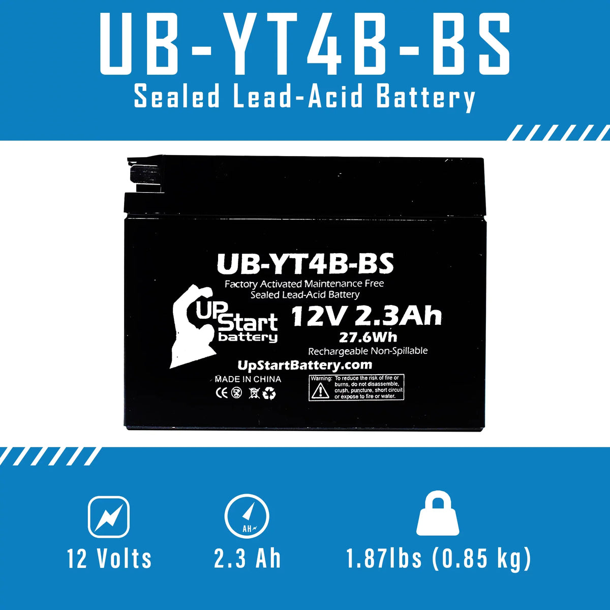 3 Pack - YT4B-BS Battery Replacement for (2.3Ah, 12v, Sealed) Factory Activated, Maintenance Free Battery - appropriate with 2015 Yamaha SR400, 2008 Suzuki DR-Z70, 2009 Suzuki DR-Z70