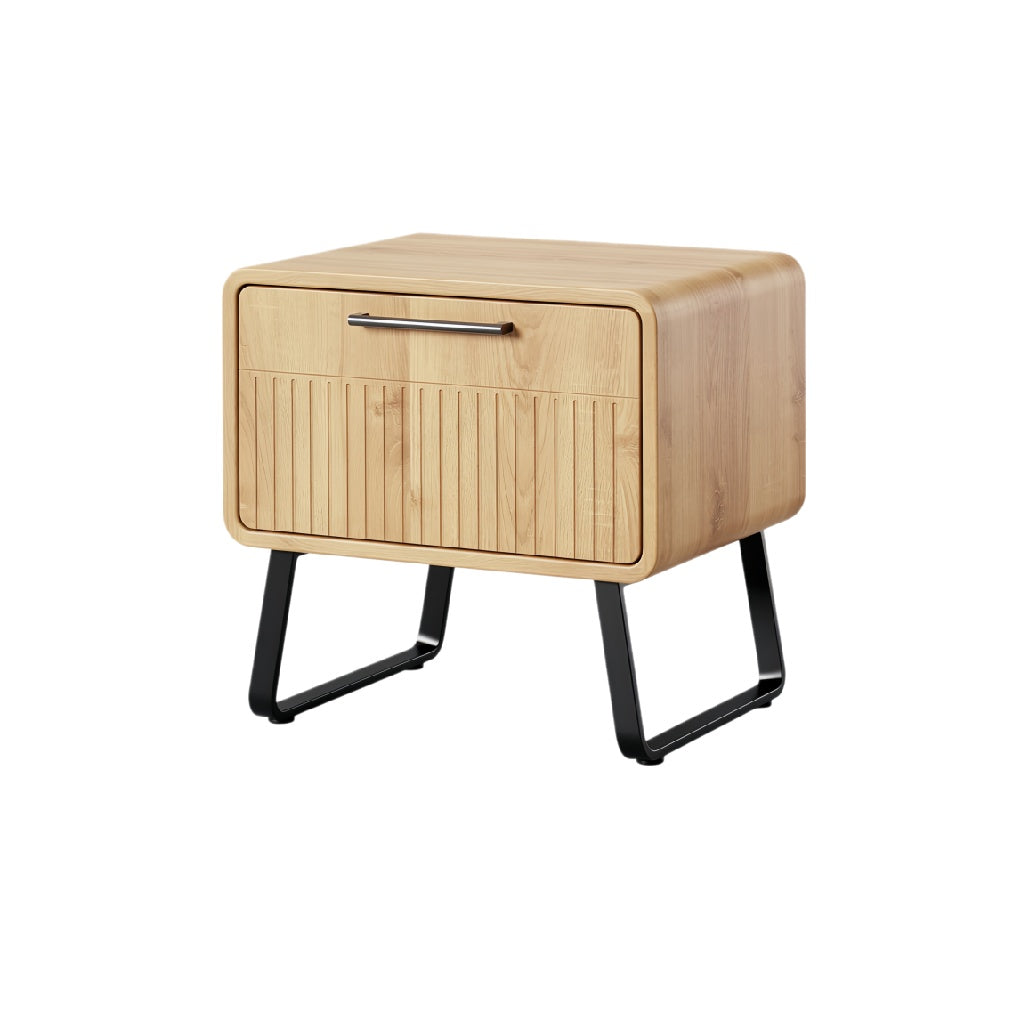 Modern Wooden Nightstand with Drawer and Metal Legs