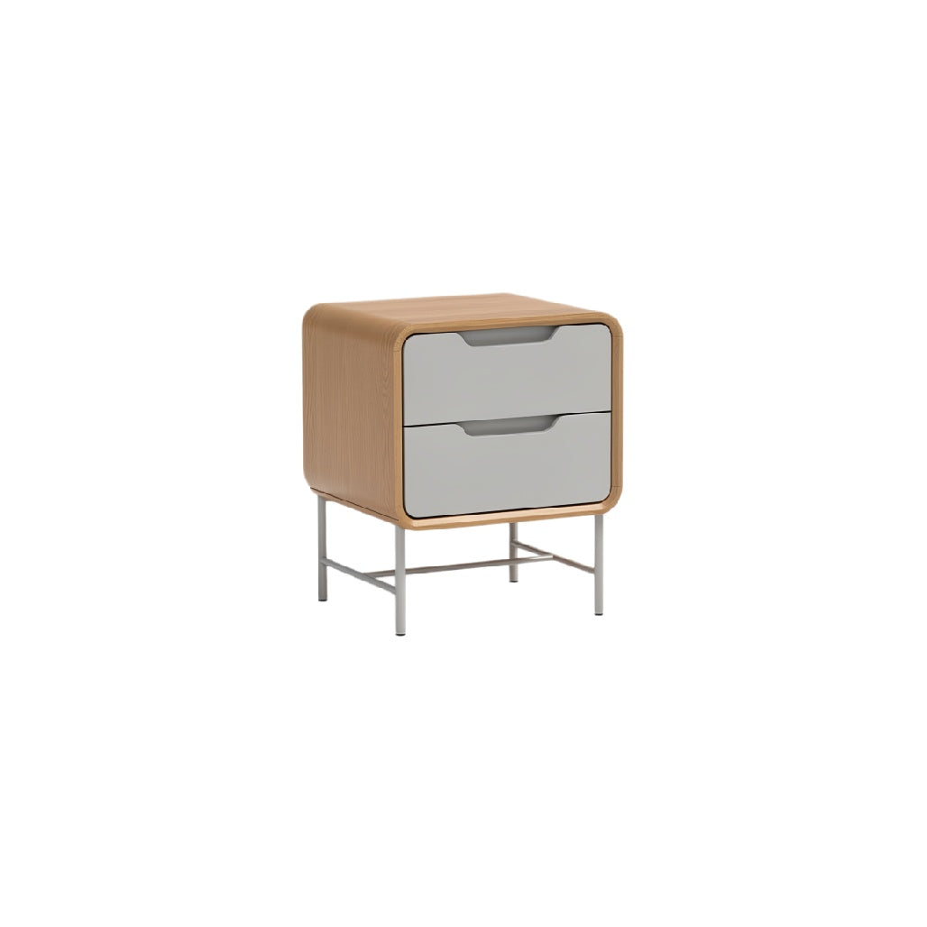 Modern Minimalist Nightstand with Two Drawers and Metal Frame