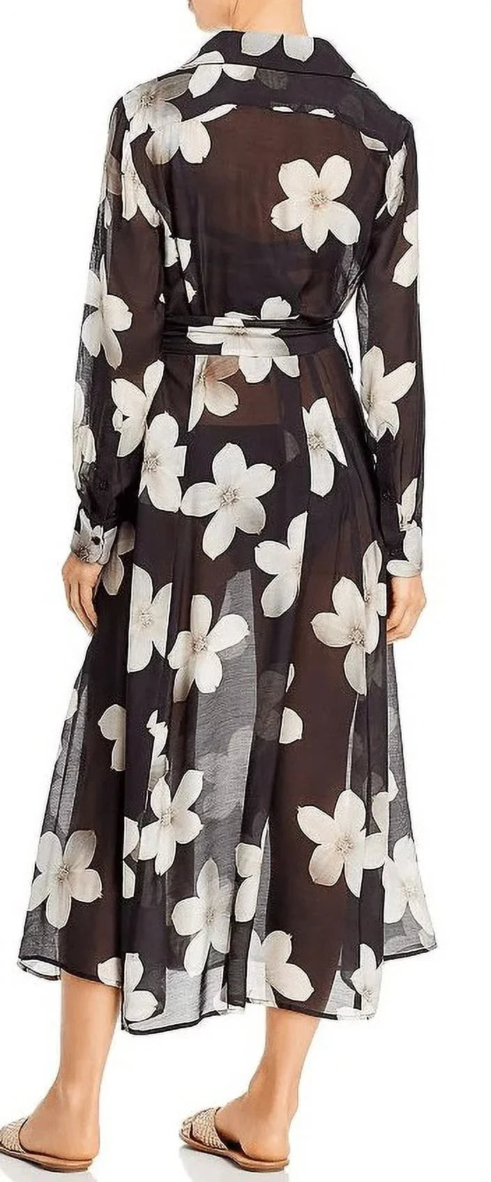 Ralph Lauren BLACK/WHITE Villa Floral Maxi Shirtdress protector-up, US X-Large