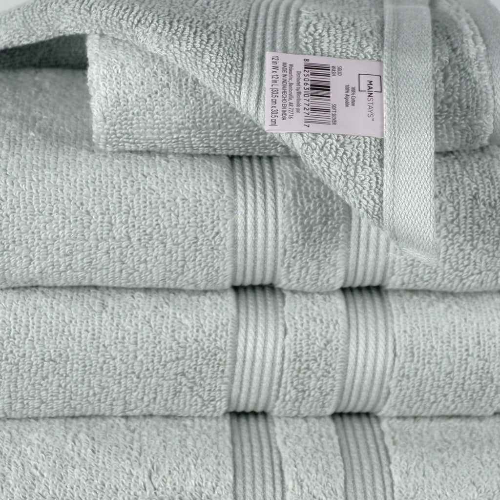 Mainstays Performance Solid 6 Piece Towel Set, Silver