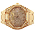 18K Rose Gold Finish Solid Stainless Steel Classic Dial Simulated Diamond Mens Bling Master Analog Custom Watch