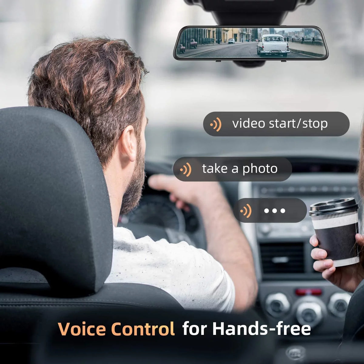 4K 12" Mirror Dash Cam - Vantop H612T Front & Rear View Dual Dash Camera, IPS Touch Screen, Voice Control Cars Mirror Camera W/Night Vision Parking Monitor
