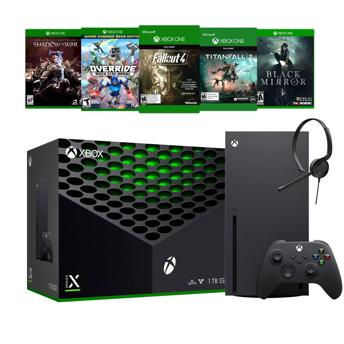 Xbox Series X Deluxe Bundle - 1TB SSD Flagship Black Xbox X Console and Wireless Controller with Five Games and Xbox Chat Headset