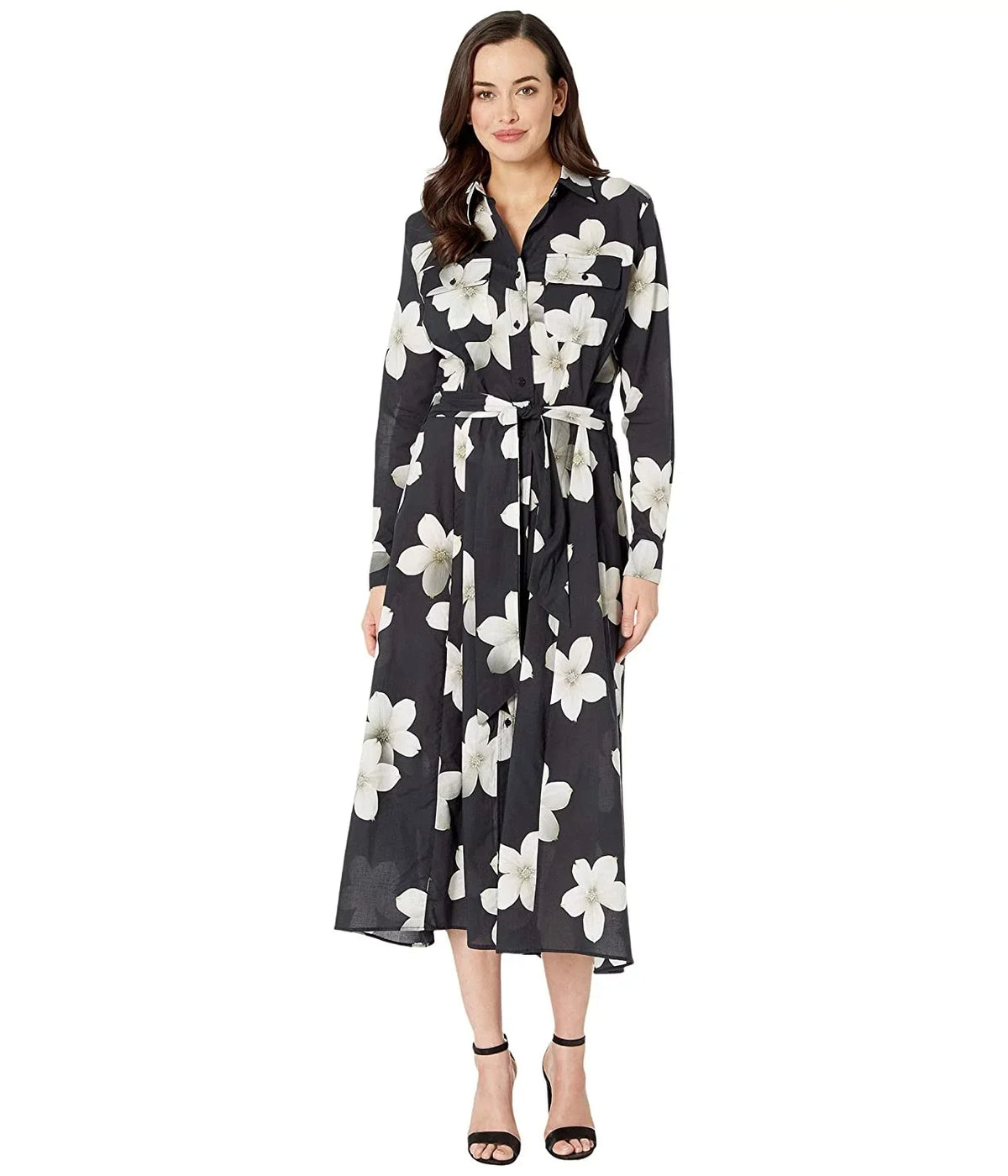 Ralph Lauren BLACK/WHITE Villa Floral Maxi Shirtdress protector-up, US X-Large