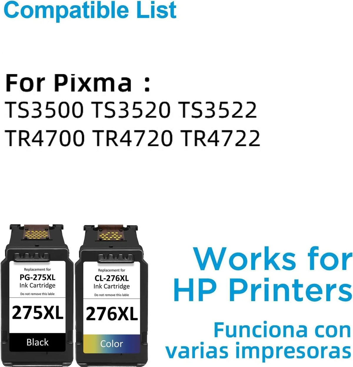 275XL 276XL Ink Cartridge Replacement for  PG-275 CL-276,High Yield for  275 and 276 Multi Pack Ink suitable for PIXMA TS3520 TS3522 TS3500 TR4720 TR4700 TR4722 Printers(1Black 1 Color)