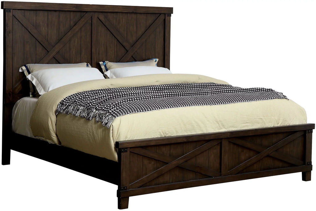 Rustic Style Dark Walnut Transitional Bedroom Furniture 1pc Bed Plank Style HB FB Eastern King Size Bed Solid Wood