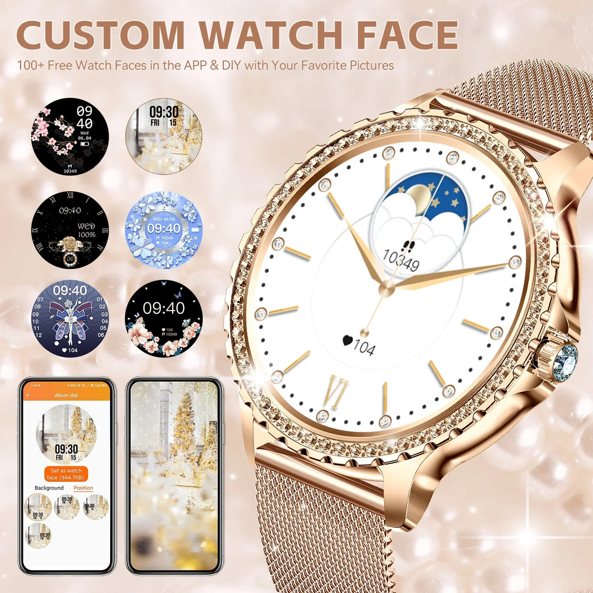 Smart Watches Women with Diamonds Bluetooth call