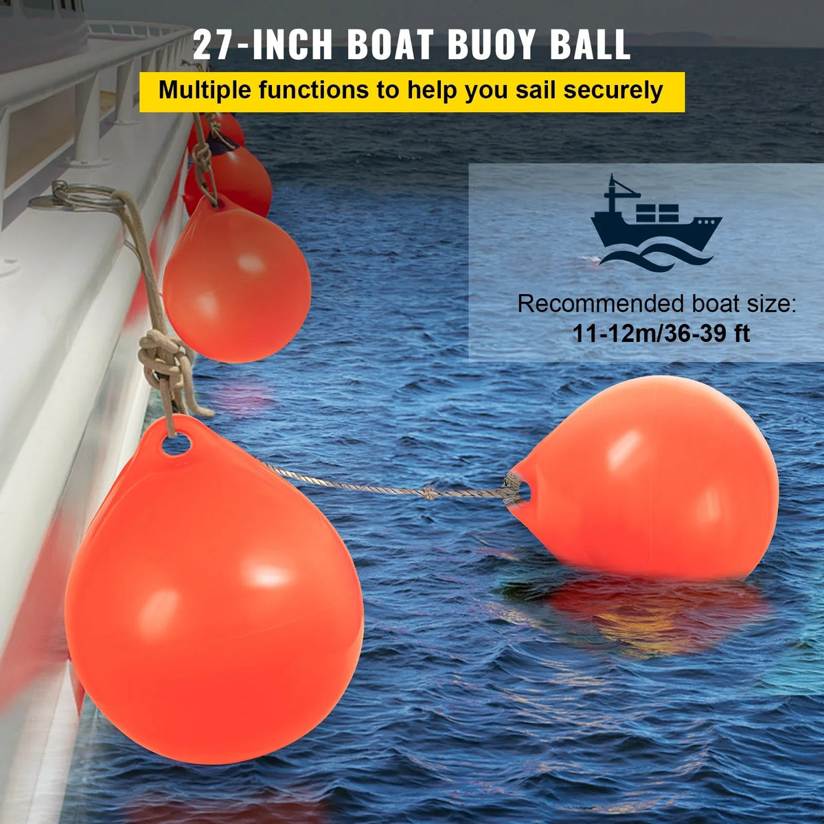 BENTISM craft Buoy Ball, 27in Diameter Inflatable Heavy-Duty Marine-Grade Vinyl Marker Buoy, Round craft Mooring Buoy, Anchoring, Rafting, Marking, Fishing, Orange