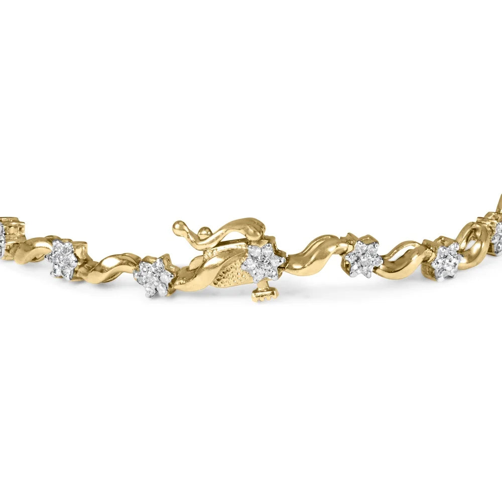 Haus of Brilliance 10k Yellow Gold 1.00 Cttw Womens Round Cut Diamond Floral S-Link 7.50" Box Clasp Prong Bracelet (I-J Color, I2-I3 Clarity)