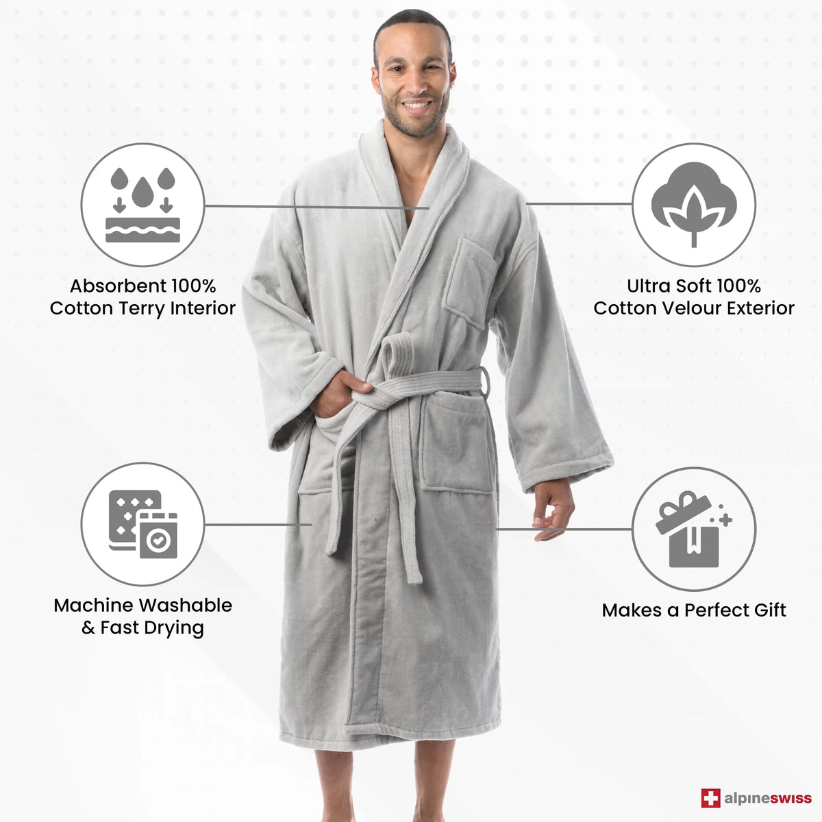 Alpine Swiss Pure Cotton Men Terry Cloth Bathrobe Super Absorbent Hotel Spa Robe