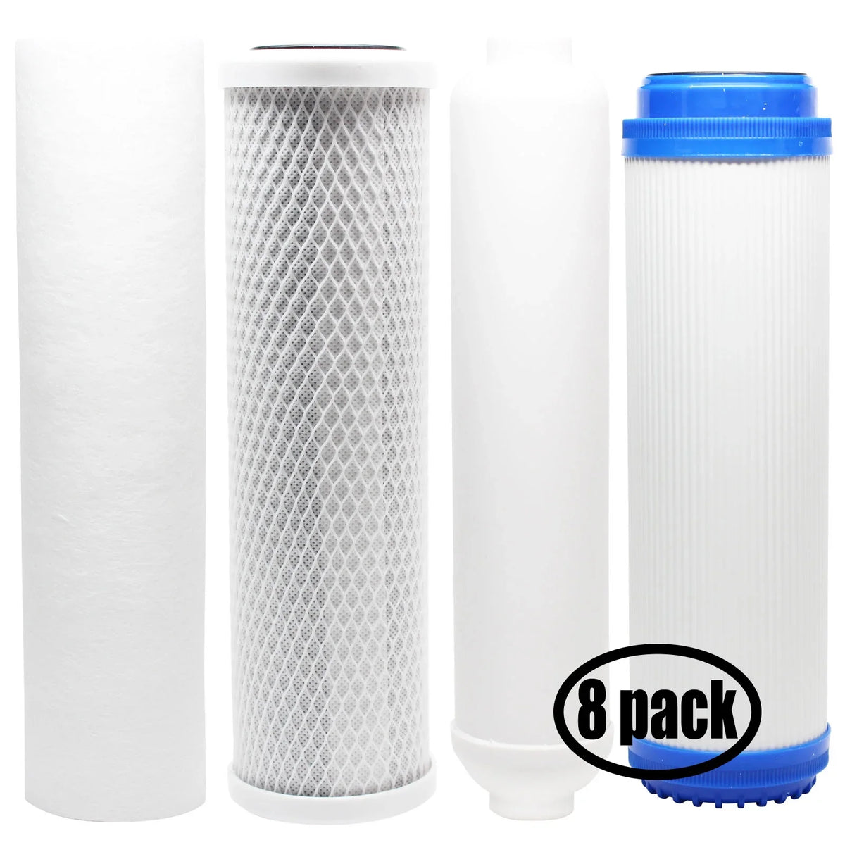 8-Pack Replacement for Filter Kit for Reverse Osmosis Revolution RCC1UP RO System - Includes Carbon Block Filter, PP Sediment Filter, GAC Filter & Inline Filter Cartridge - Denali Pure Brand