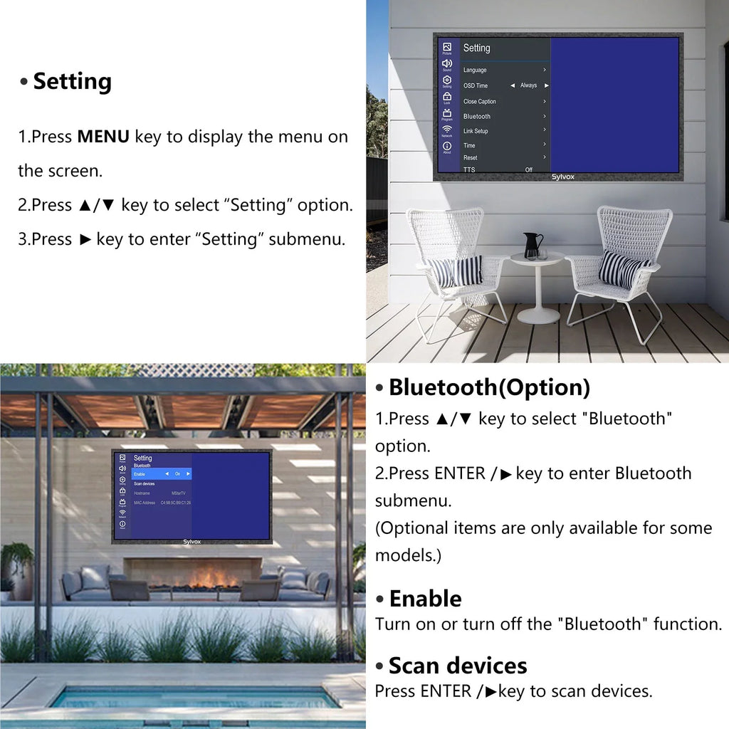 SYLVOX 43" Full Sun Outdoor TV, 2000 Nits 4K UHD Smart TV with IP55 Waterproof (Pool Series)