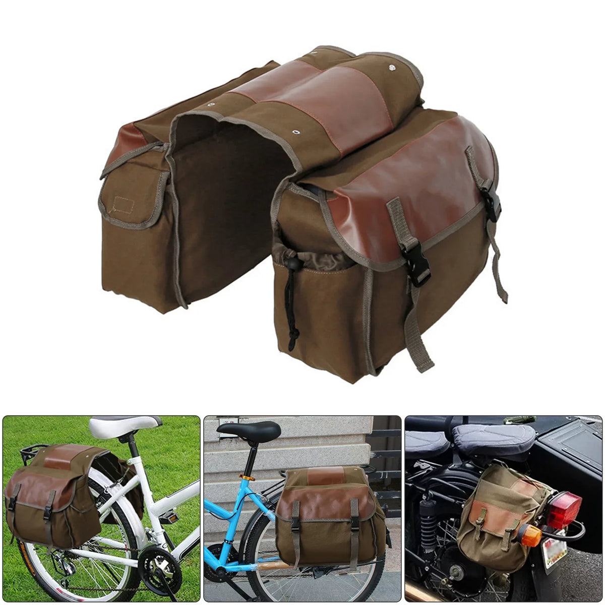 ametoys Motorbike Large Capacity Saddle Bag Motorcycle Riding Travel Canvas Waterproof Panniers Box Side Tools Bag Pouch for Motorbike