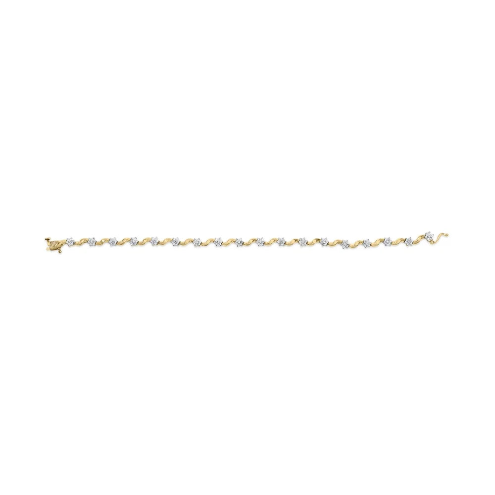 Haus of Brilliance 10k Yellow Gold 1.00 Cttw Womens Round Cut Diamond Floral S-Link 7.50" Box Clasp Prong Bracelet (I-J Color, I2-I3 Clarity)