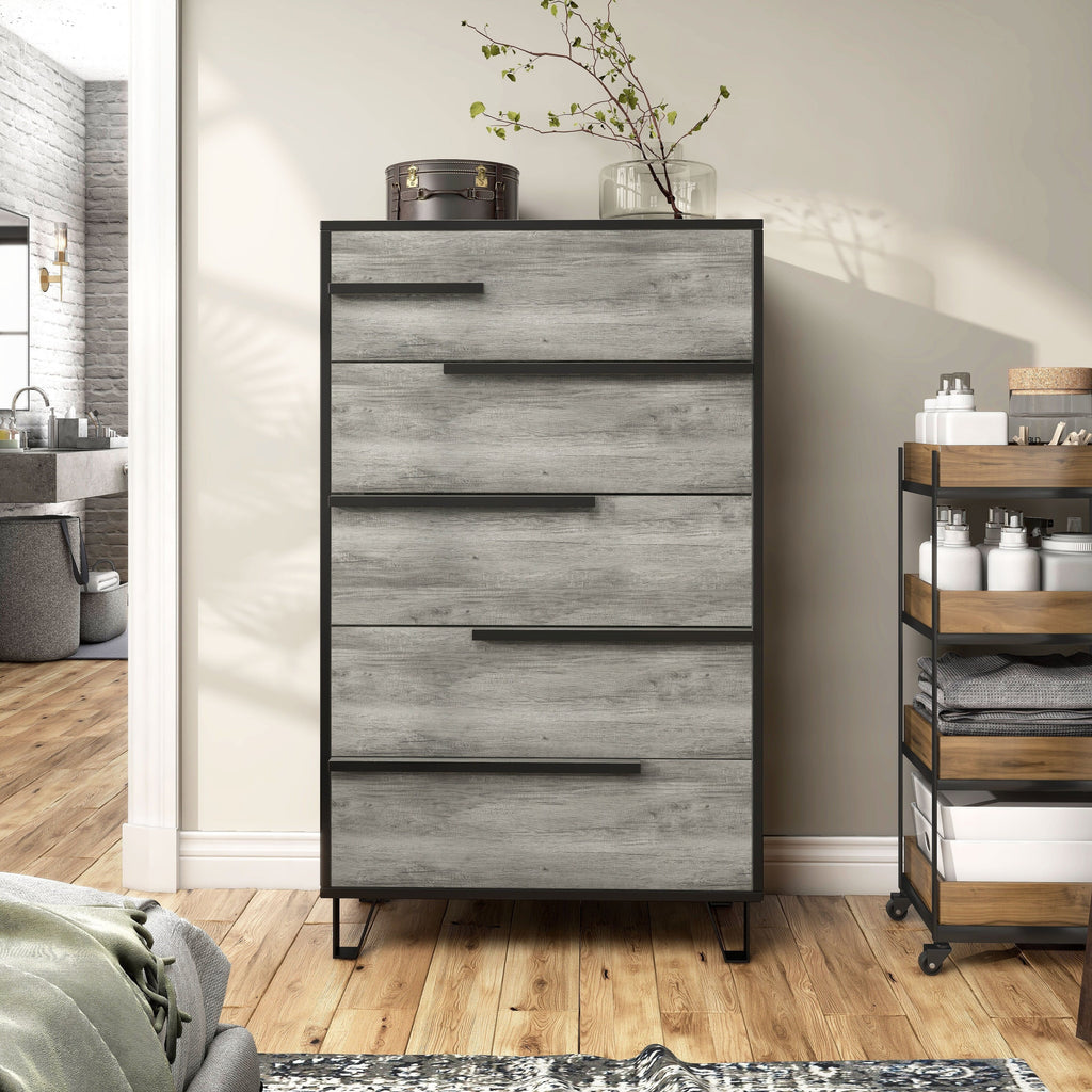 Denhour DH BASIC Modern Vintage Grey Oak 5-Drawer Chest by