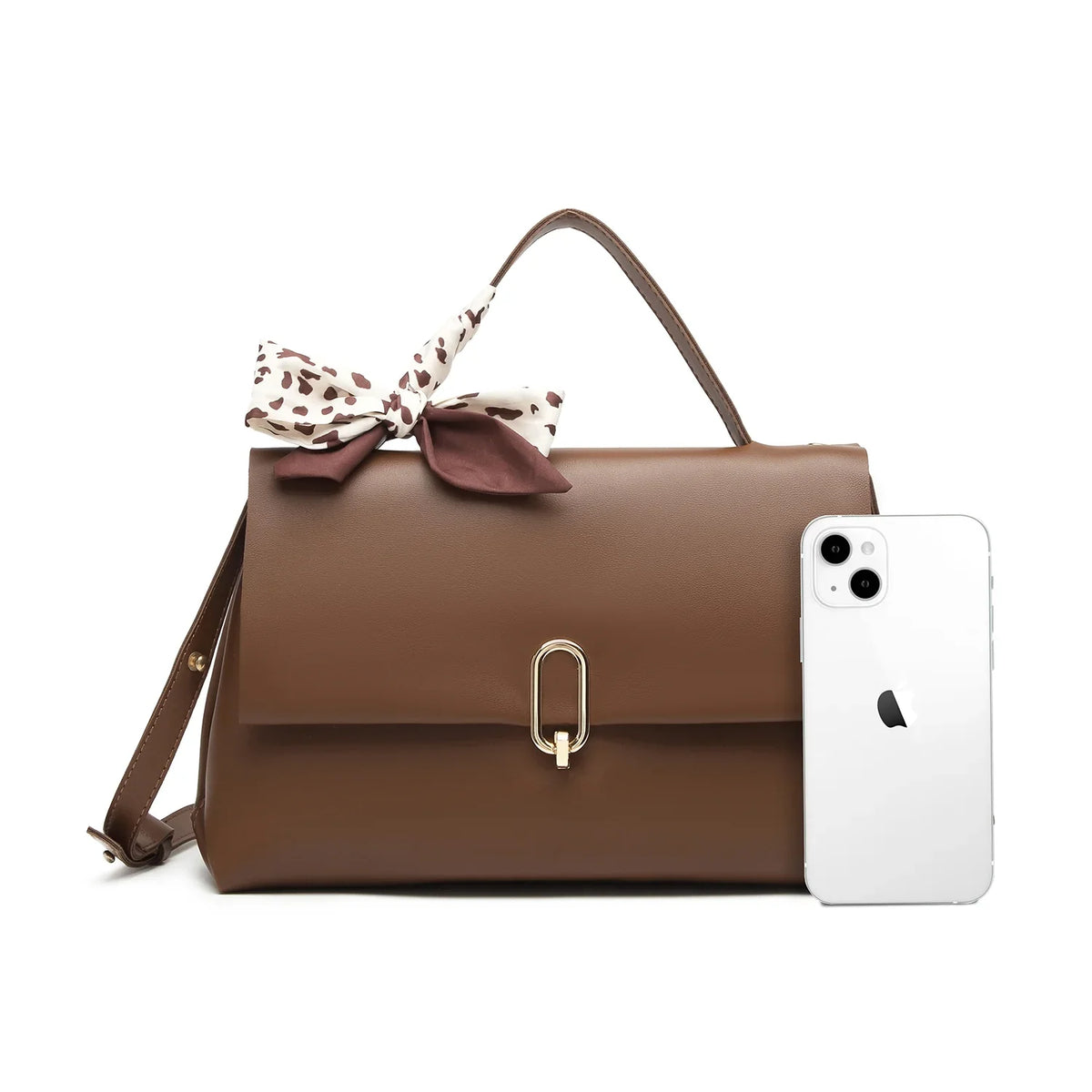 Brown crossbody bags women handbags ladies hand bags square bag Women's Silk Scarf Handle PU Leather Flap Shoulder Bag