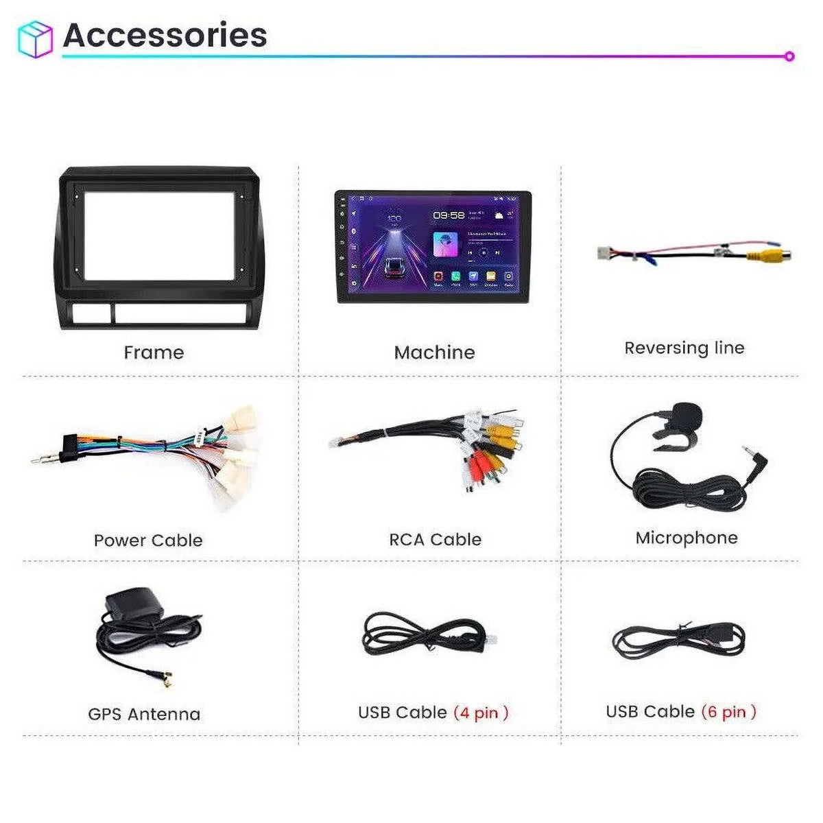 9inch 1280*720 IPS Fit  Tacoma 2005-2015 Android Octa Core 4+32GB Car Radio Stereo DSP Carplay GPS NAVI AM FM elements