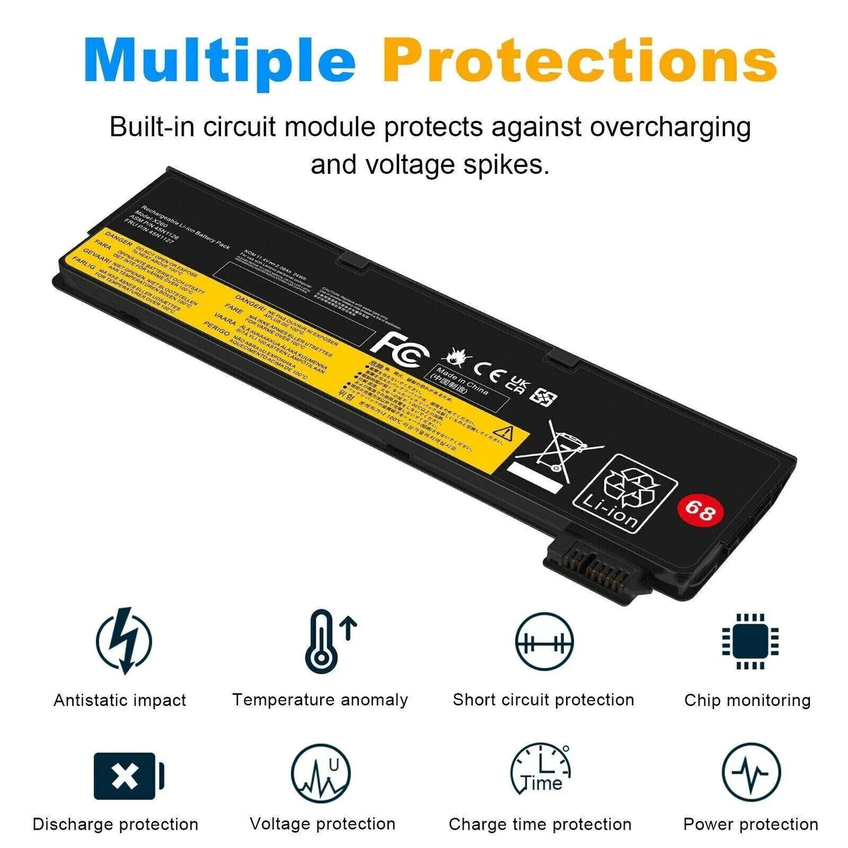 68 Replacement 45N1775 Battery for  ThinkPad T440 T450 T550 X240 X240s X250 X260 Notebook Laptop 24Wh 11.4V