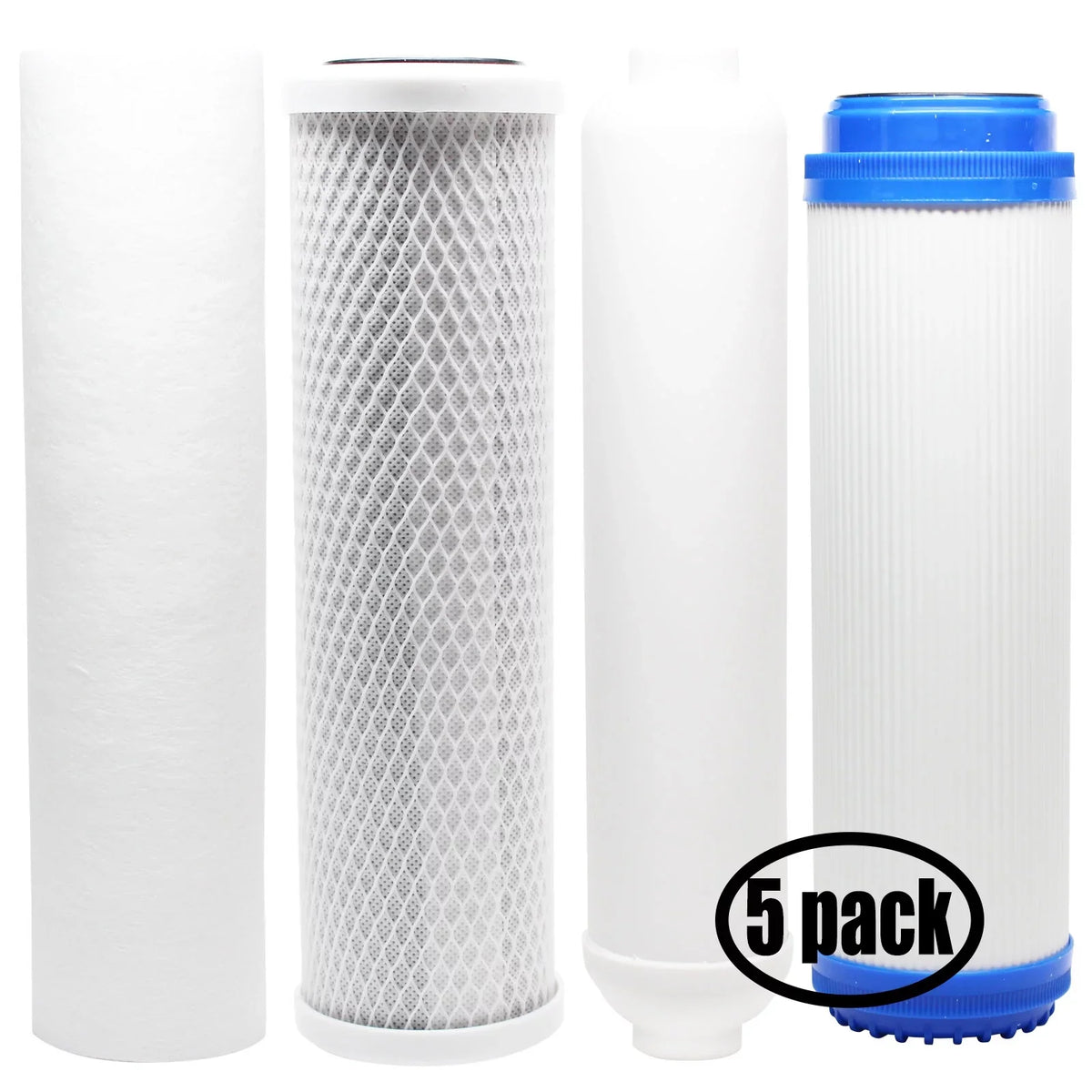5-Pack Replacement for Filter Kit for Reverse Osmosis Revolution RCC1UP RO System - Includes Carbon Block Filter, PP Sediment Filter, GAC Filter & Inline Filter Cartridge - Denali Pure Brand