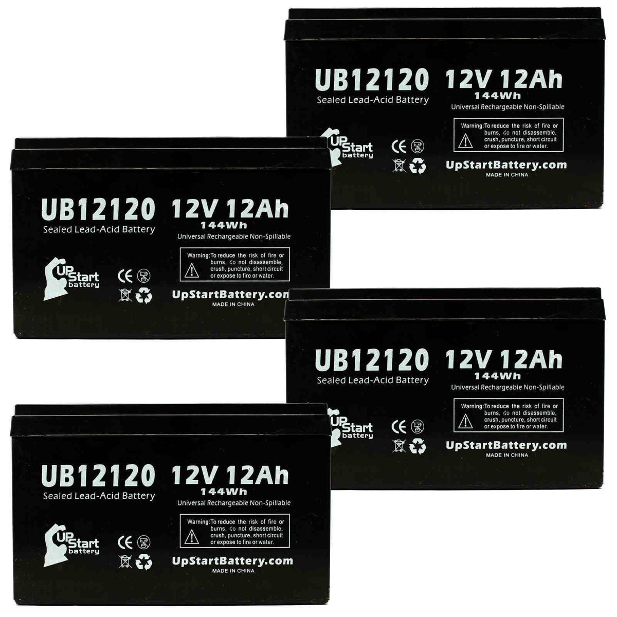 4x Pack - SEA-DOO SeaScooter GTI Battery Replacement - UB12120 Universal Sealed Lead Acid Battery (12V, 12Ah, 12000mAh, F1 Terminal, AGM, SLA) - Includes 8 F1 to F2 Terminal Adapters