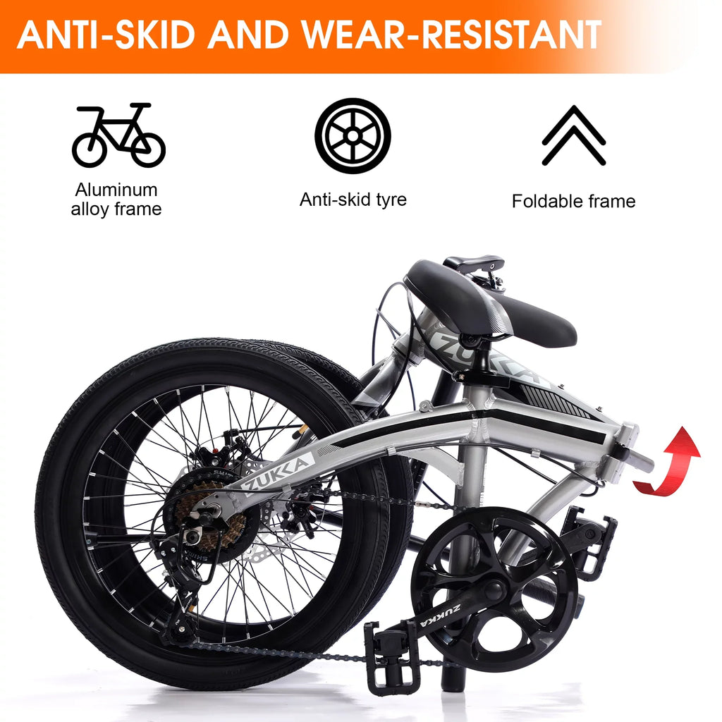 20" Folding Bike, 8 Speed City Bike, Aluminium Alloy Frame, Yellow