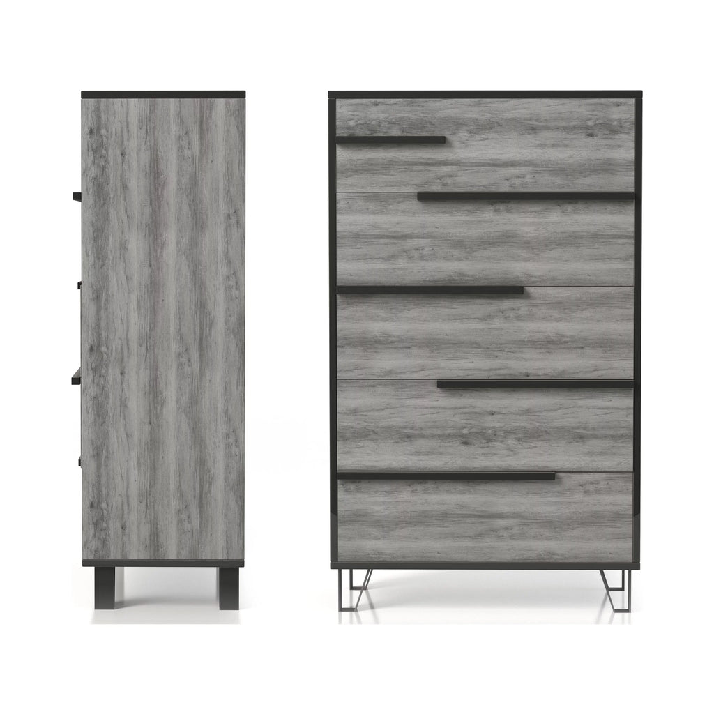 Denhour DH BASIC Modern Vintage Grey Oak 5-Drawer Chest by
