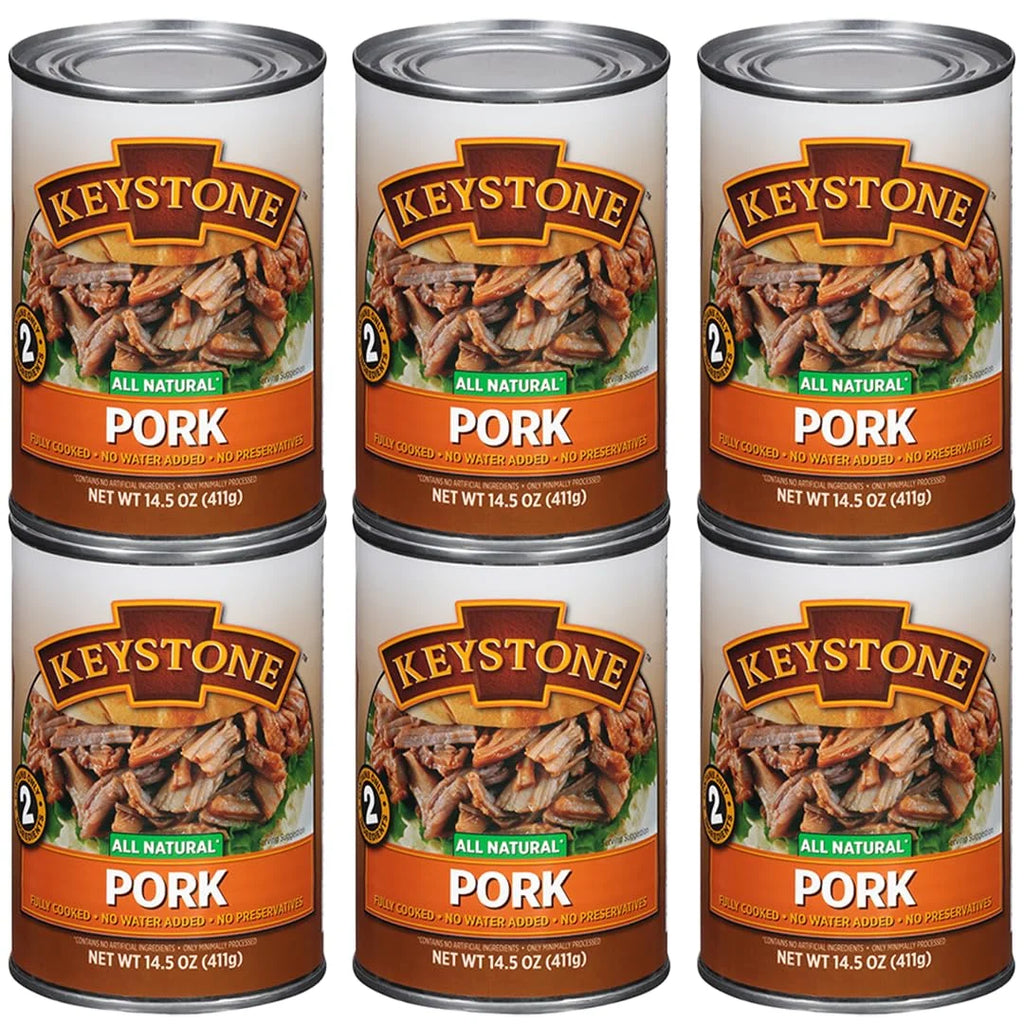(6 Pack) Keystone All Natural Pork 14.5 oz Can  Emergency Survival Food For Camping Hiking and Backpacking Ready to Eat- Pack of 6 Cans