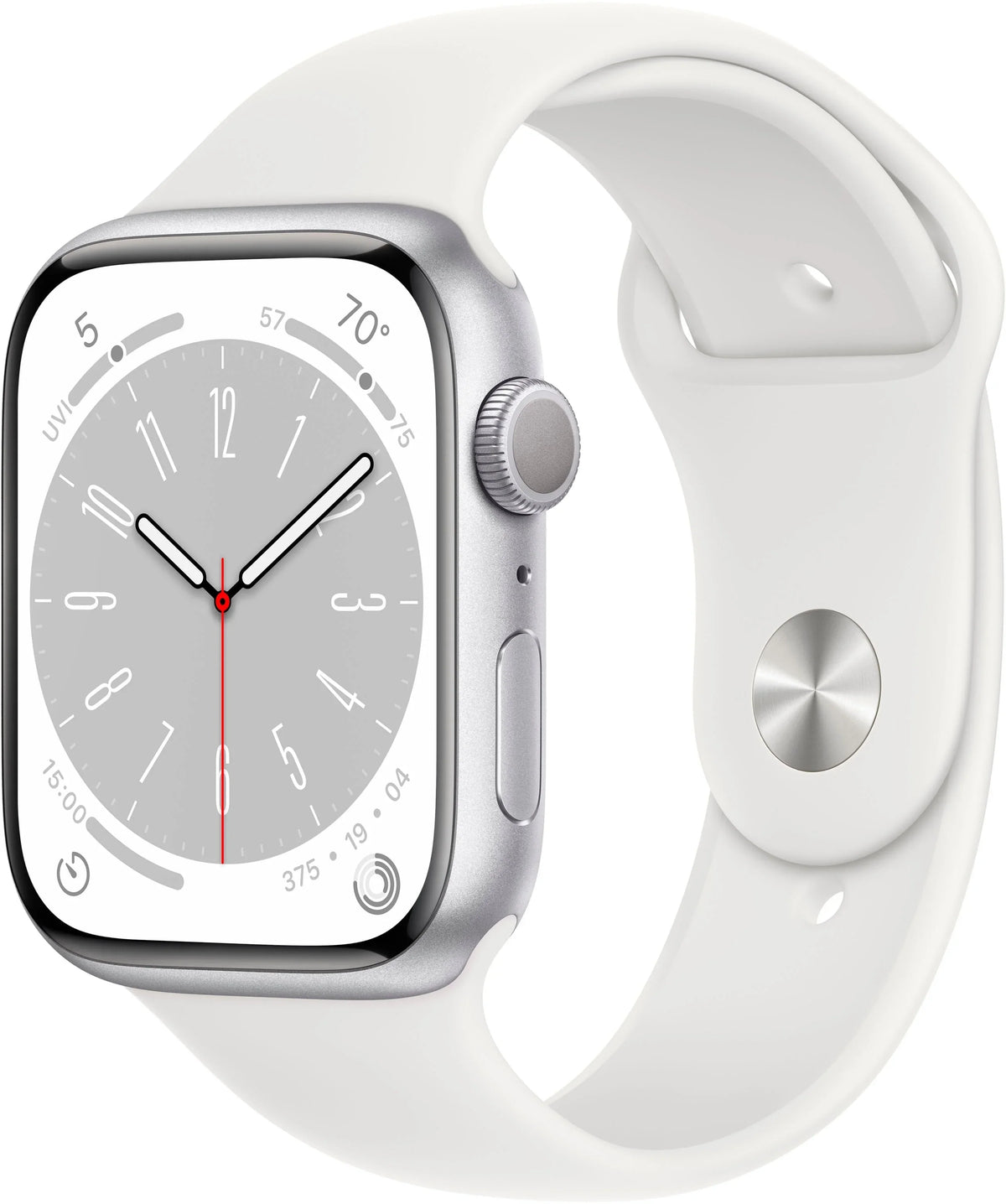Restored  Watch Gen 8 Series 8 45mm Silver Aluminum - White Sport Band MP6Q3LL/A (Refurbished)