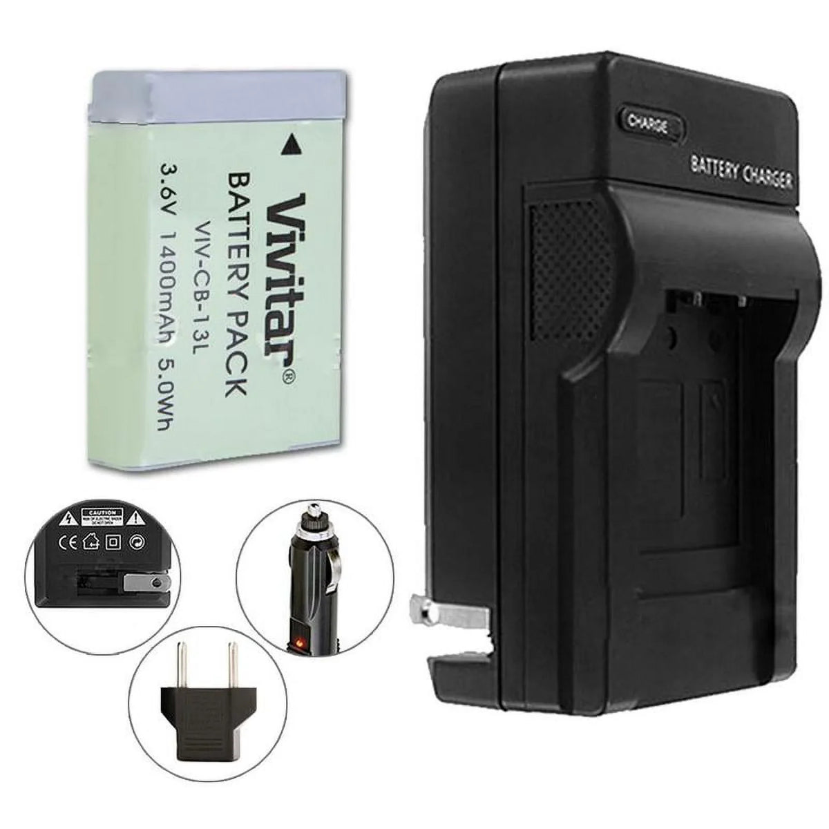 VIVITAR VIV-QCB-217 Battery Charger + NB-13L Replacement Battery for  NB-13L Battery (for  G5 X, G7 X, G7 X Mark II, G9 X, G9X Mark II, SX720 HS)