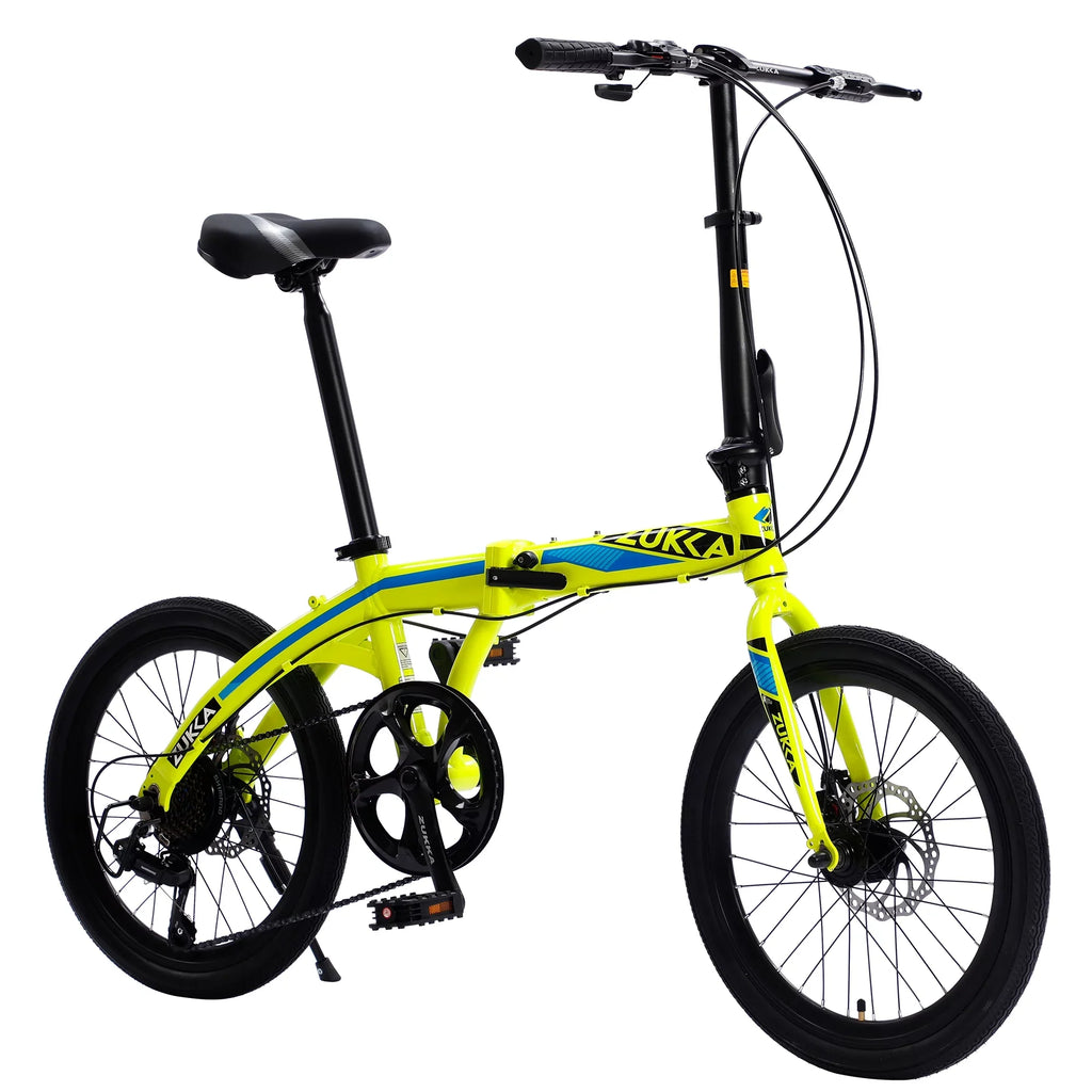 20" Folding Bike, 8 Speed City Bike, Aluminium Alloy Frame, Yellow