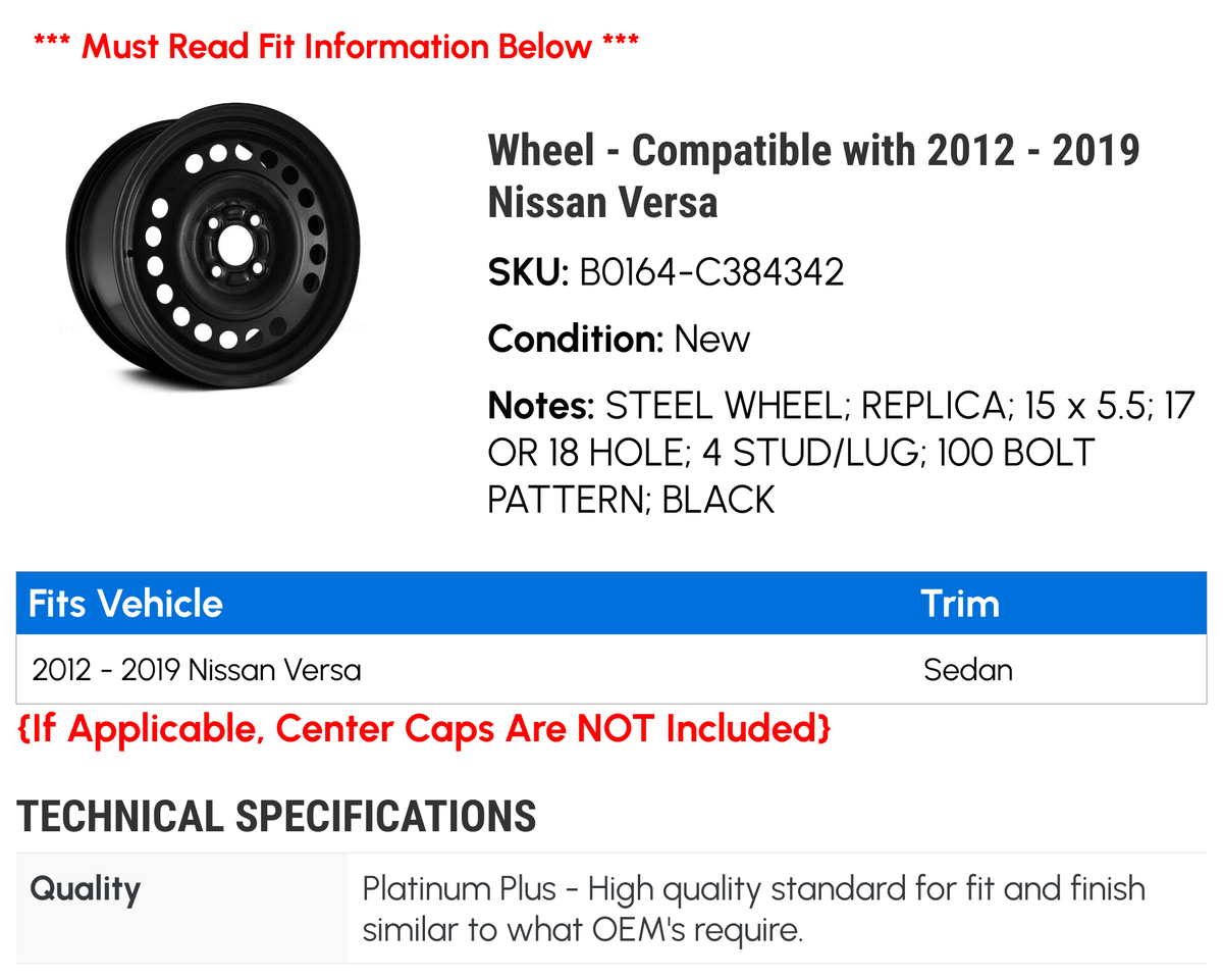 Wheel - appropriate with 2012 - 2019 Nissan Versa 2013 2014 2015 2016 2017 2018