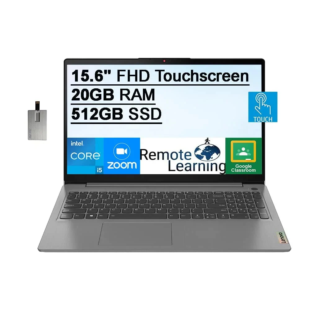 2021 Ideapad 3 15.6" FHD Touchscreen Laptop Computer,  Core i5-1135G7, 20GB RAM, 512GB PCIe SSD, Backlit Keyboard, Iris Xe Graphics, HD Webcam, Dolby Audio, Win 11S, Grey, 32GB USB Card