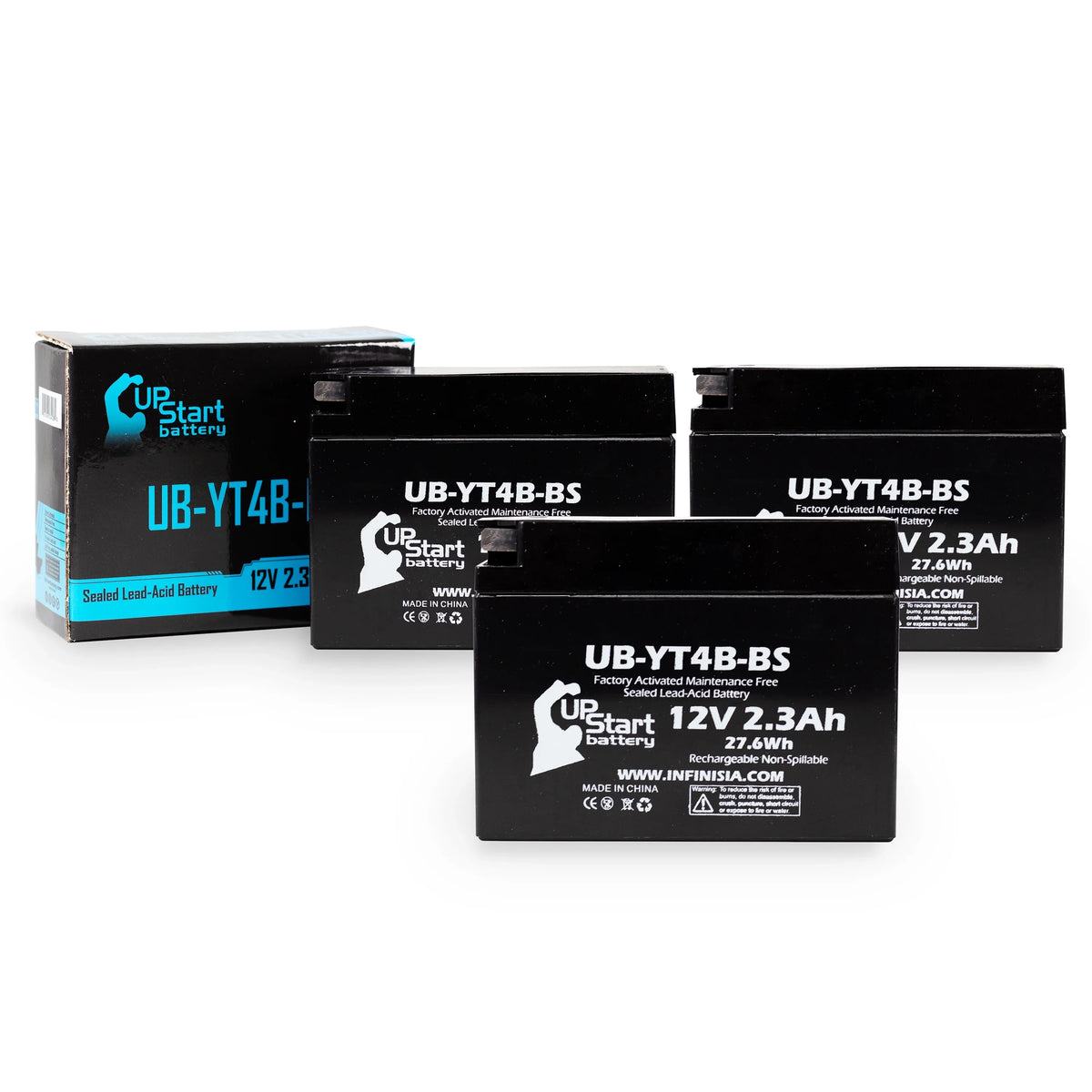 3 Pack - YT4B-BS Battery Replacement for (2.3Ah, 12v, Sealed) Factory Activated, Maintenance Free Battery - appropriate with 2015 Yamaha SR400, 2008 Suzuki DR-Z70, 2009 Suzuki DR-Z70