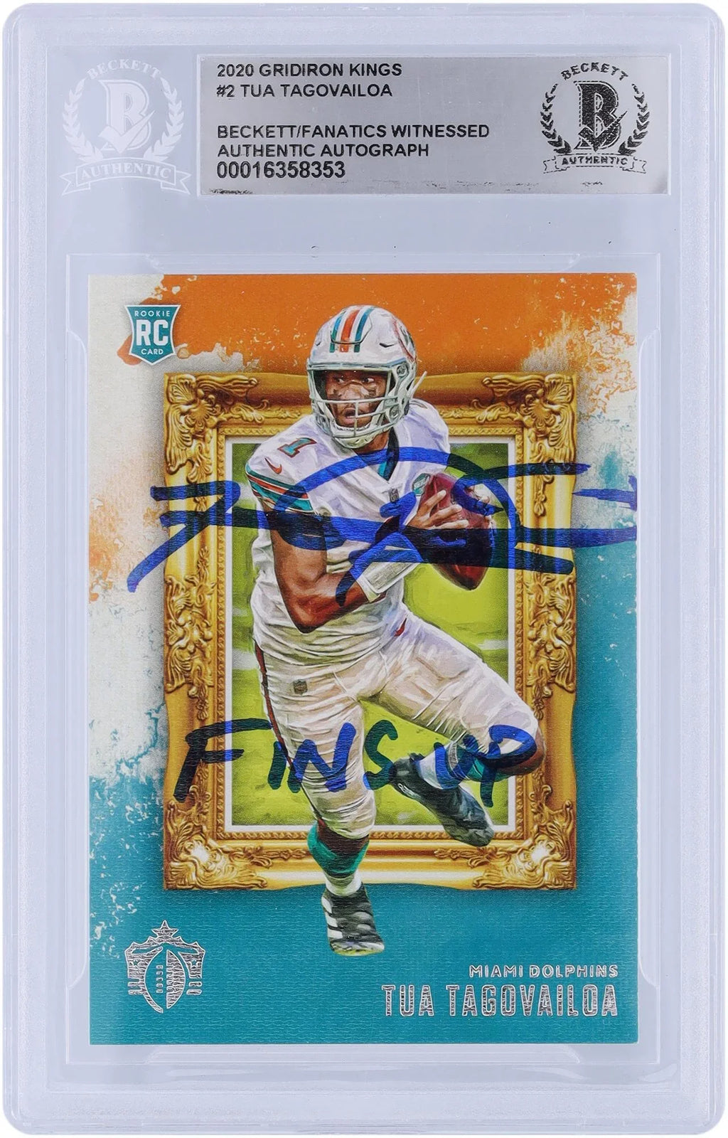 Tua Tagovailoa Miami Dolphins Autographed 2020 Panini Chronicles Gridiron Kings #GK-2 Beckett Fanatics Witnessed Authenticated Rookie Card with "Fins Up" Inscription - Fanatics Authentic Certified