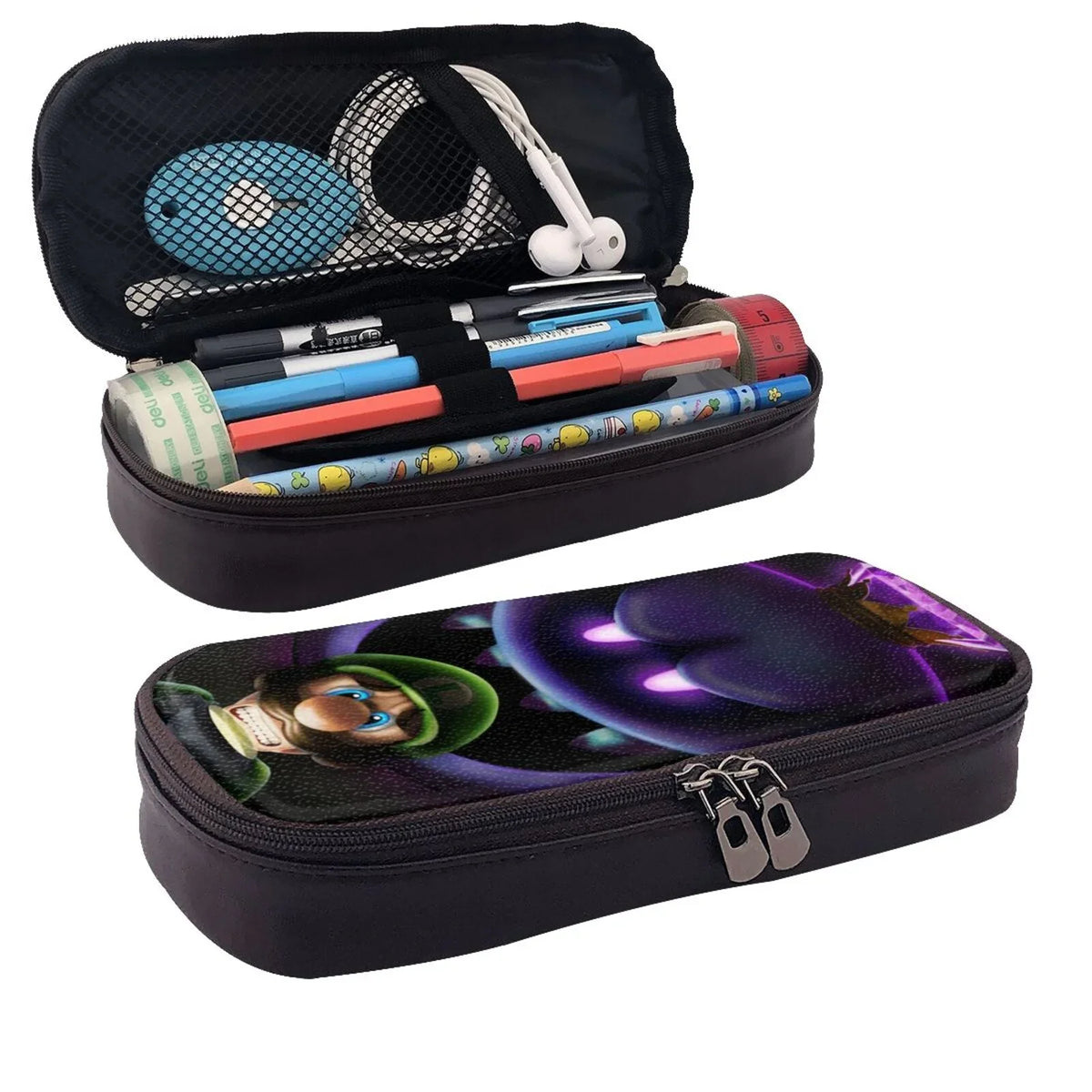 Boo Luigi's Mansion Game Pencil Case Brown Leather Pen Bag Student Stationery Pouch Holder Organizer For School Office Supplies For Kids Teen Adult