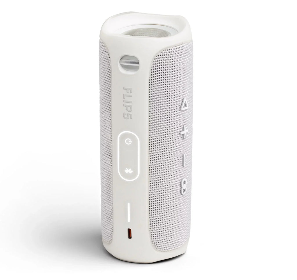 JBL Flip 5 White Portable Bluetooth Speaker w/divvi! Hardshell Case