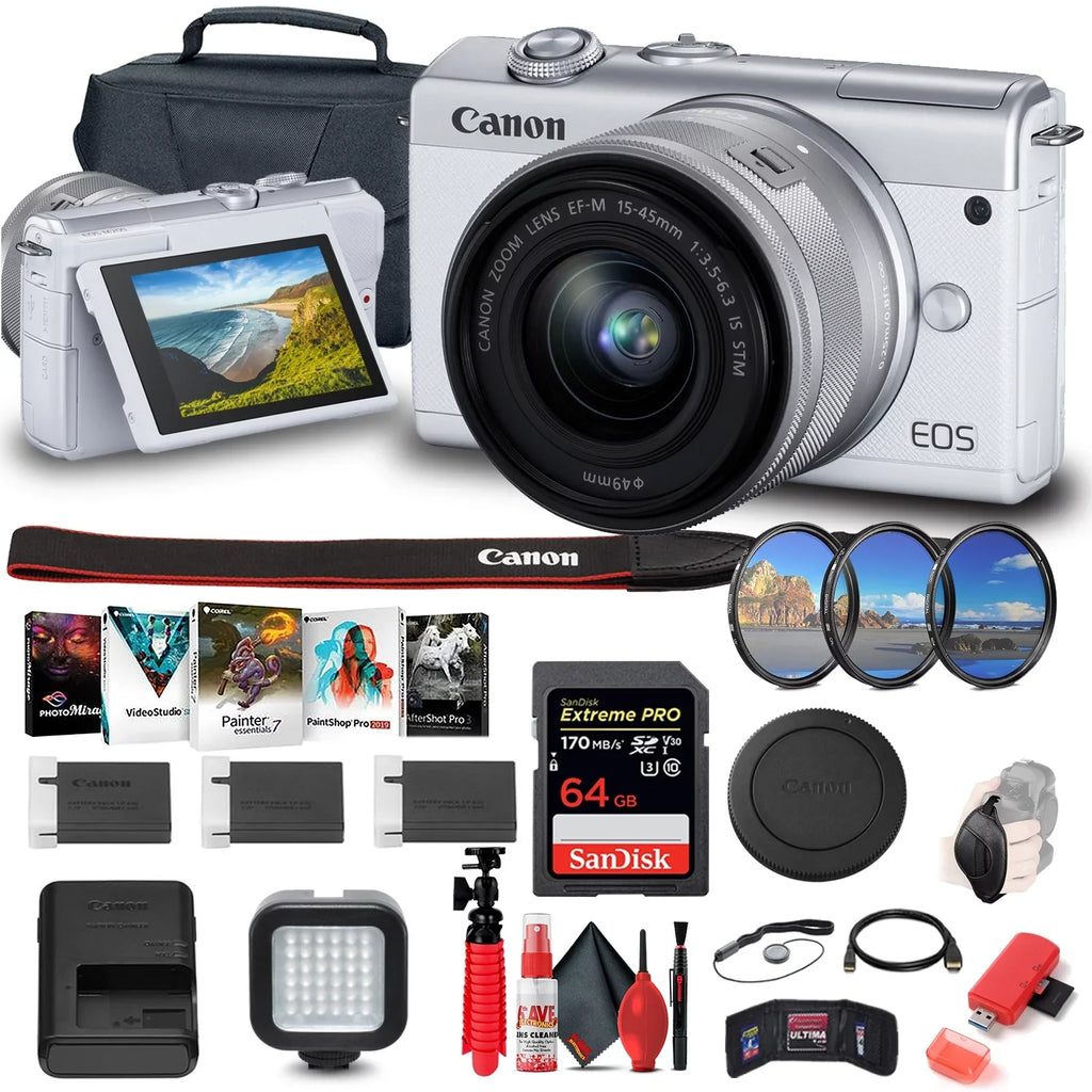 EOS M200 Mirrorless Digital Camera with 15-45mm Lens (3700C009) + More