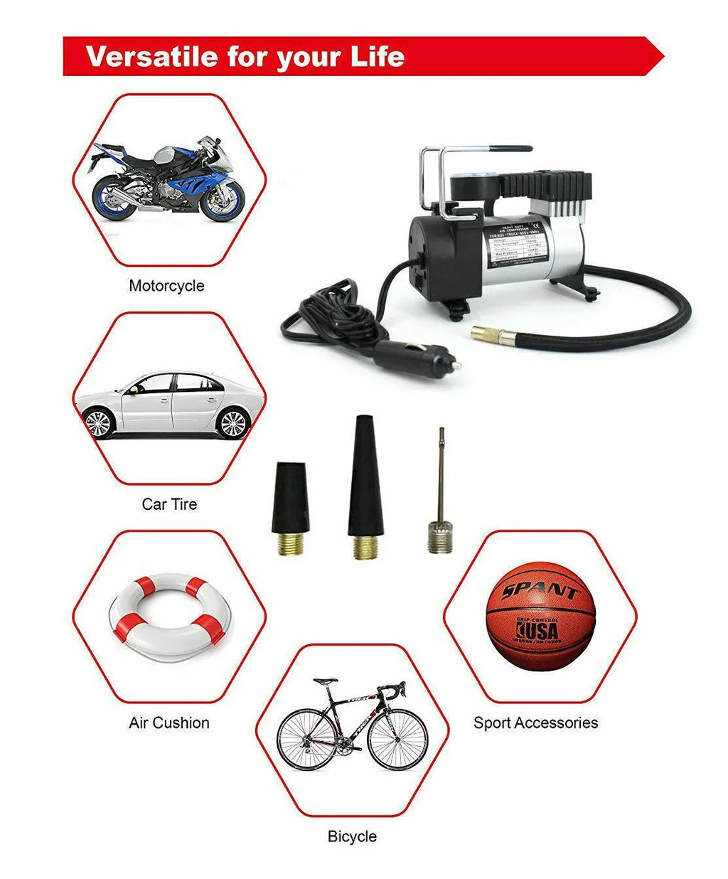 Jahy2Tech Black Portable Air Compressor 12V Electric Pump Quick Inflation 280W Roadside Assistance