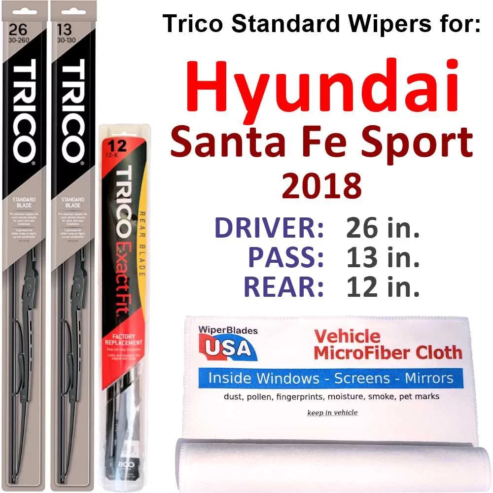 Wiper Blades (Set of 3) w/Rear Wiper suitable with 2018 Hyundai Santa Fe Sport
