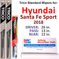 Wiper Blades (Set of 3) w/Rear Wiper suitable with 2018 Hyundai Santa Fe Sport
