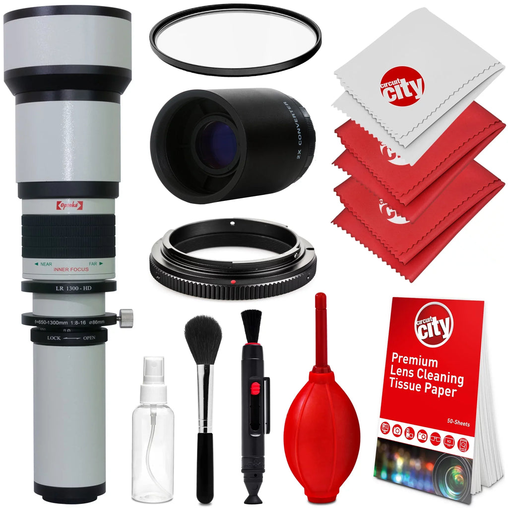 Opteka 650-1300mm (with 2x- 1300-2600mm) f/8 Manual Telephoto Lens + UV for  Alpha A99 II, A99, A77, A68, A65, A58, A57, A55, A37, A35, A33, A900, A700, A580, A560, A550, A390 Digital SLR Cameras