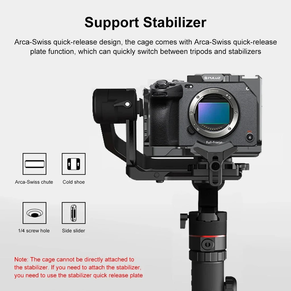 For  ILME-FX30 / FX3 PULUZ Metal Camera Cage Stabilizer Rig with NOTA Slider(Black)